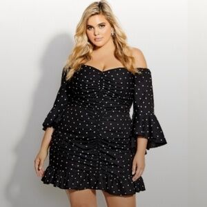 City Chic Aria Spot Dress- Black with White Polka Dots - 18/20